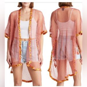 NWT $68 Steve Madden open weave beach coverup in pink w/yellow/pink/coral/black